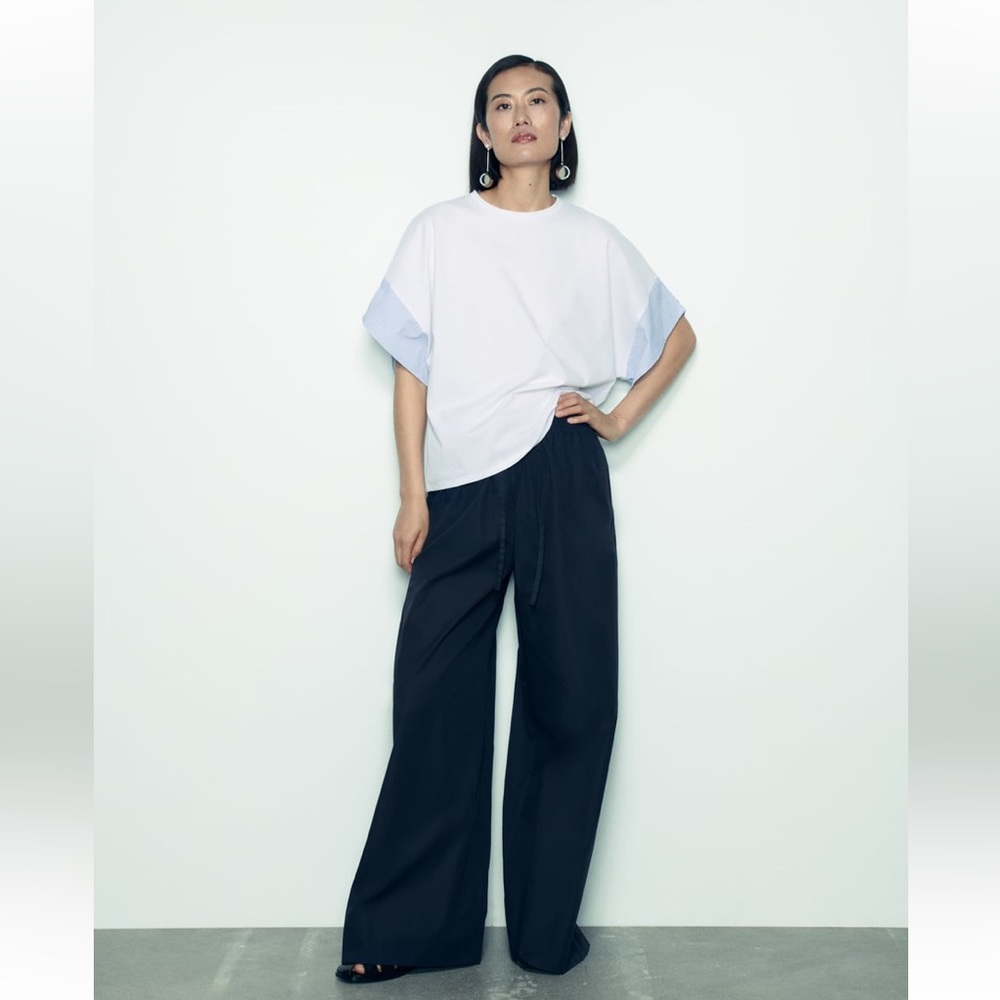 M. ZARA DUAL MATERIAL POPLIN T-SHIRT